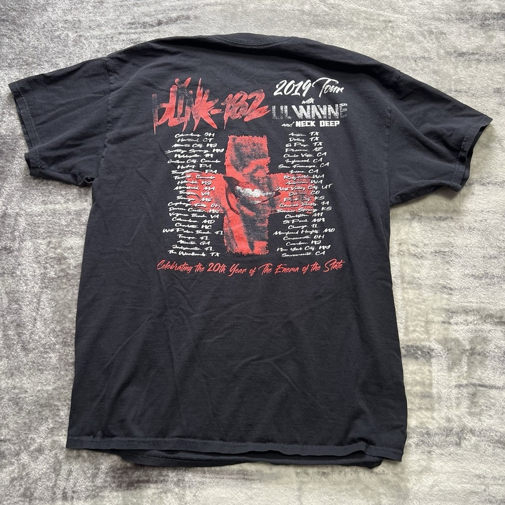 Blink 182 Lil Wayne 2019 Tour T-Shirt Large Black Band Tee Enema of the State - Picture 5 of 6